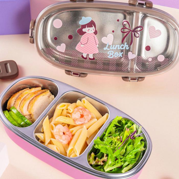 萌趣分格/三格不銹鋼飯盒(帶餐具)